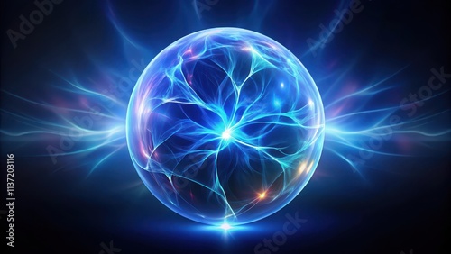 Wallpaper Mural Abstract shiny dark blue plasma energy sphere with flowing surface, plasma, energy, sphere, abstract, shiny, dark blue, magic Torontodigital.ca