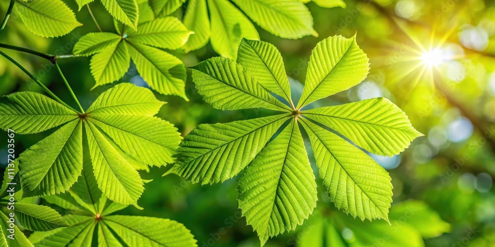 Close-up of chestnut leaves with green tree leaves under the summer sun , chestnut, leaves, green, tree, summer, sun, close-up Close-up of chestnut leaves with green tree leaves under the summer sun , chestnut, leaves, green, tree, summer, sun, close-up