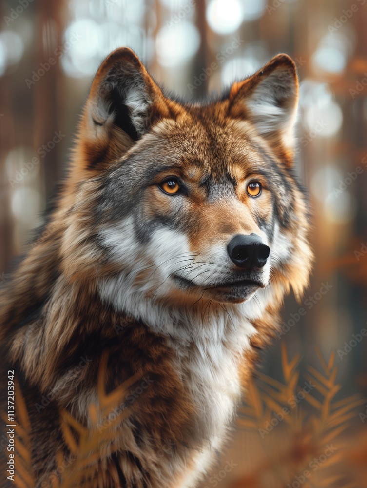 Fototapeta premium Wild Gray Wolf, Majestic Canine, Forest Wildlife Portrait in Nature