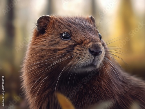 Muskrat, Ondatra, Marsh Beaver Wildlife Close Up, Forest Mammal in Nature