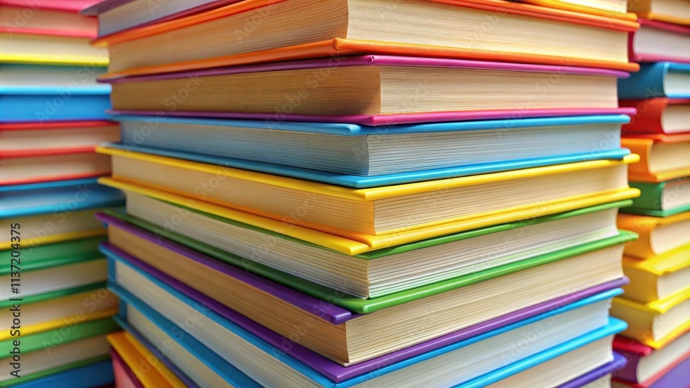 Close up of a stack of colorful books with selective focus, education, reading, literature, knowledge, library, school, study Close up of a stack of colorful books with selective focus, education, reading, literature, knowledge, library, school, study
