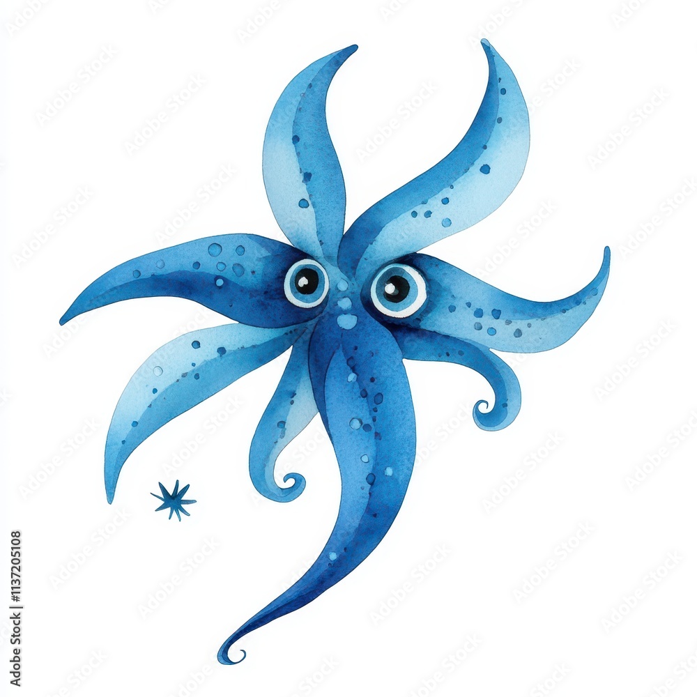 Playful Blue Starfish Character with Big Eyes