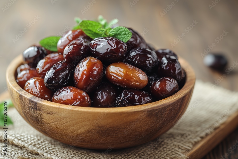 Dried date fruits in wooden bowl, tasty date fruits in woo dates. Islamic arabic food, vegan sugar Dried date fruits in wooden bowl, tasty date fruits in woo dates. Islamic arabic food, vegan sugar