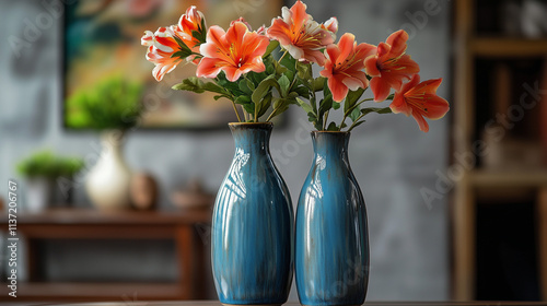 Beautifully designed vintage ceramic flower vase, a timeless piece blending art and functionality for decor photo