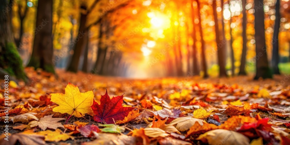 Vivid autumn leaves on the ground in a forest setting, fall, foliage, season, colorful, nature, scenery, orange, red Vivid autumn leaves on the ground in a forest setting, fall, foliage, season, colorful, nature, scenery, orange, red