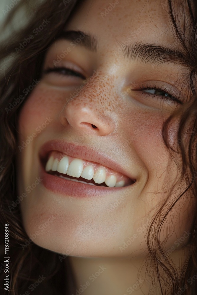 Close-up of smiling face, natural light, positive vibes Close-up of smiling face, natural light, positive vibes