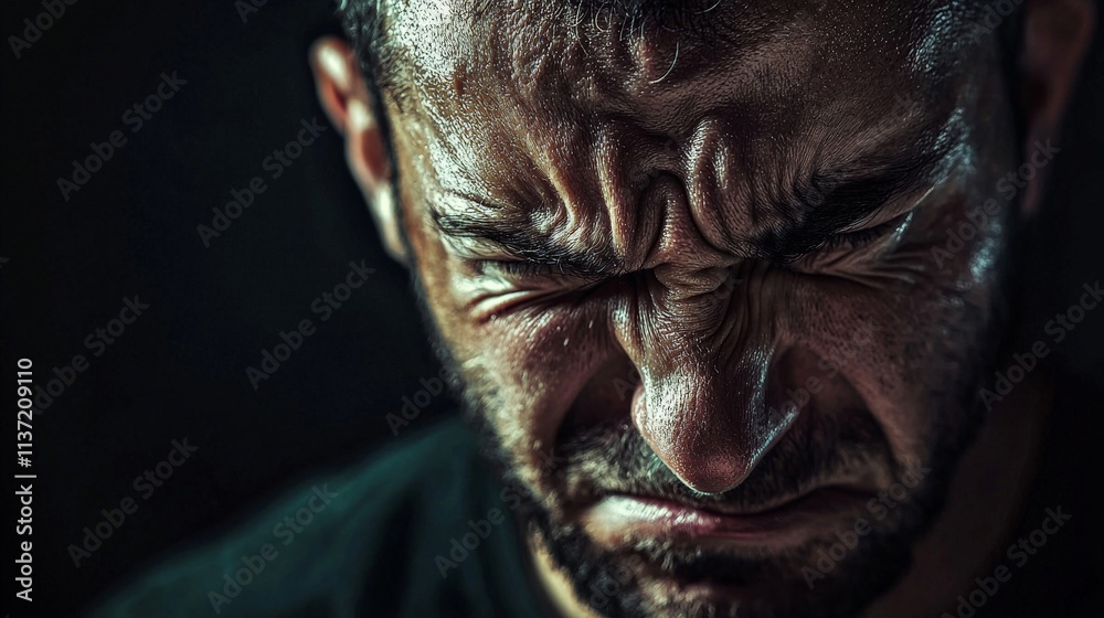 Anger emotion portrait, intense expression, strong shadows Anger emotion portrait, intense expression, strong shadows