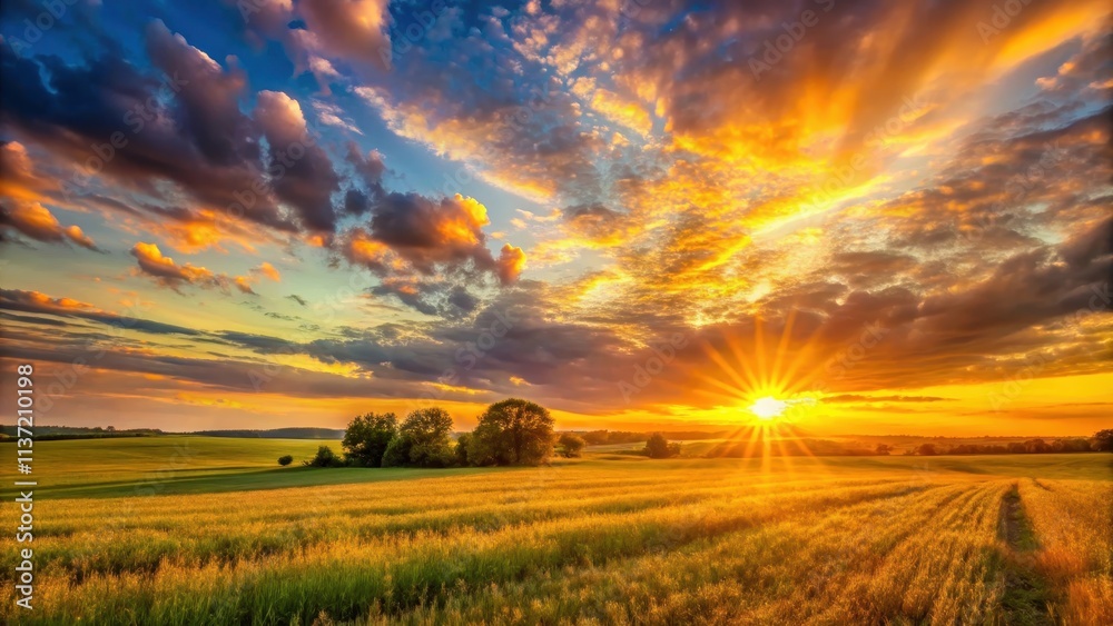 Vibrant sunset casting golden light over a serene field, sunset, field, landscape, nature, peaceful, colorful, rural, horizon Vibrant sunset casting golden light over a serene field, sunset, field, landscape, nature, peaceful, colorful, rural, horizon
