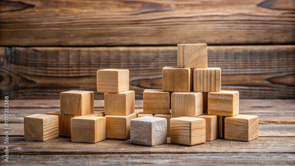 Wooden cubes of different sizes arranged on a rustic wood background, texture, natural, wooden, blocks, cubes, arrangement Wooden cubes of different sizes arranged on a rustic wood background, texture, natural, wooden, blocks, cubes, arrangement