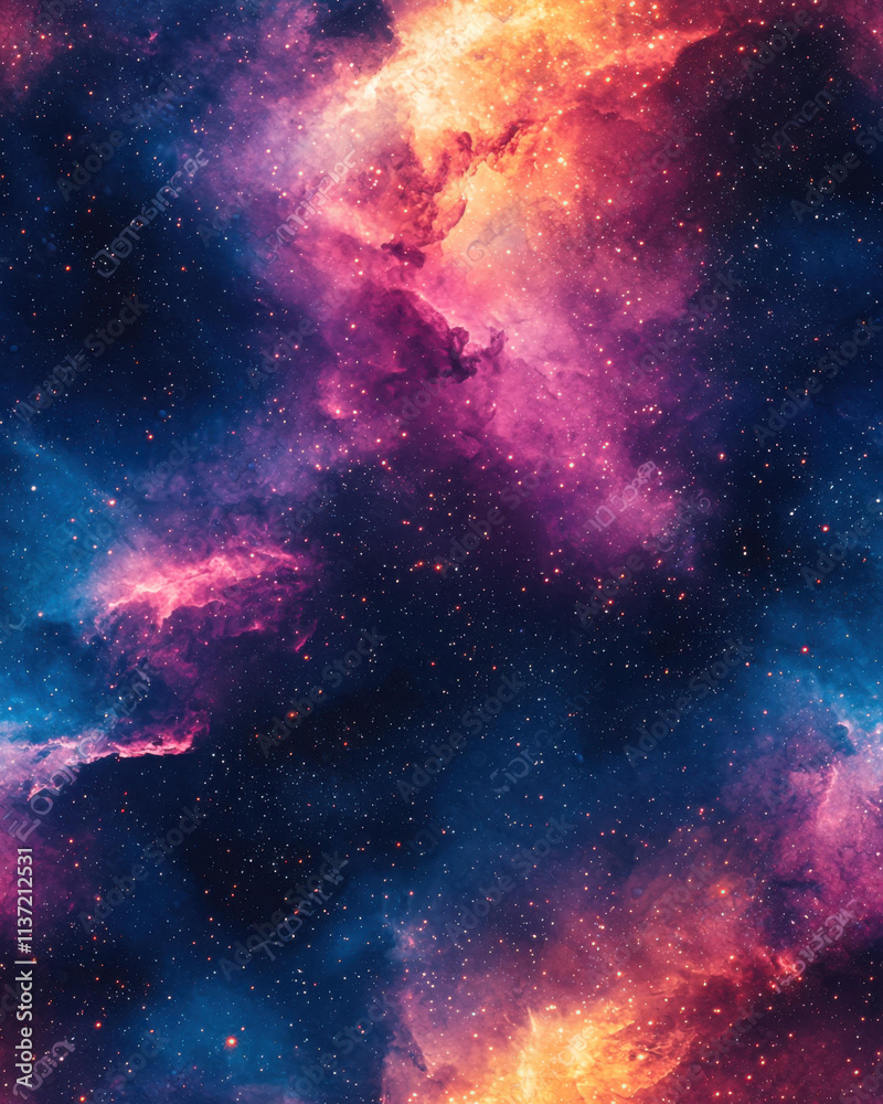 Obraz premium Vibrant galaxy pattern with colorful nebulae and starry background