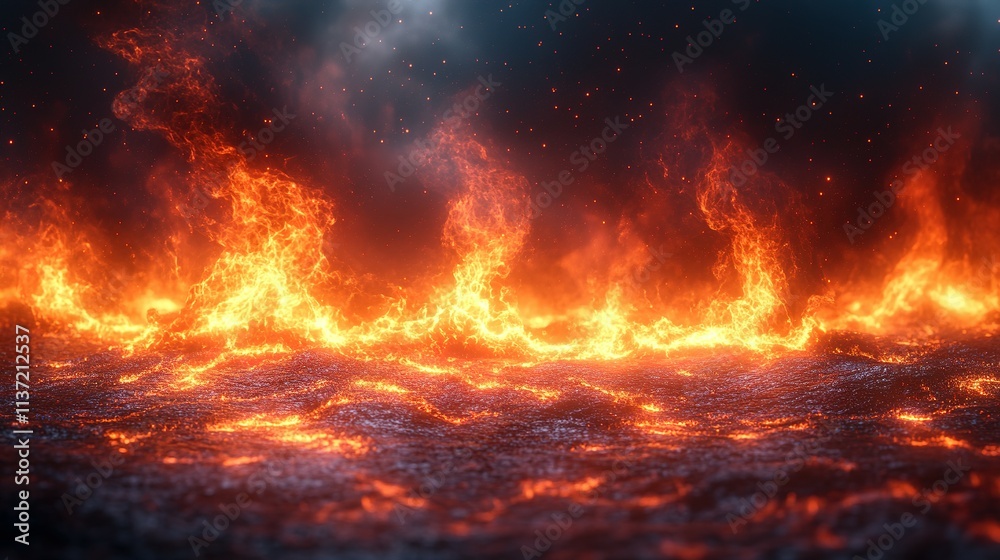 Fiery Inferno Blazing Across Dark Embers Ground Fiery Inferno Blazing Across Dark Embers Ground