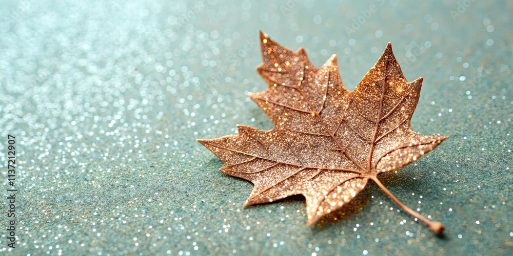 A single paper leaf with a sparkly glitter finish, single paper leaf A single paper leaf with a sparkly glitter finish, single paper leaf