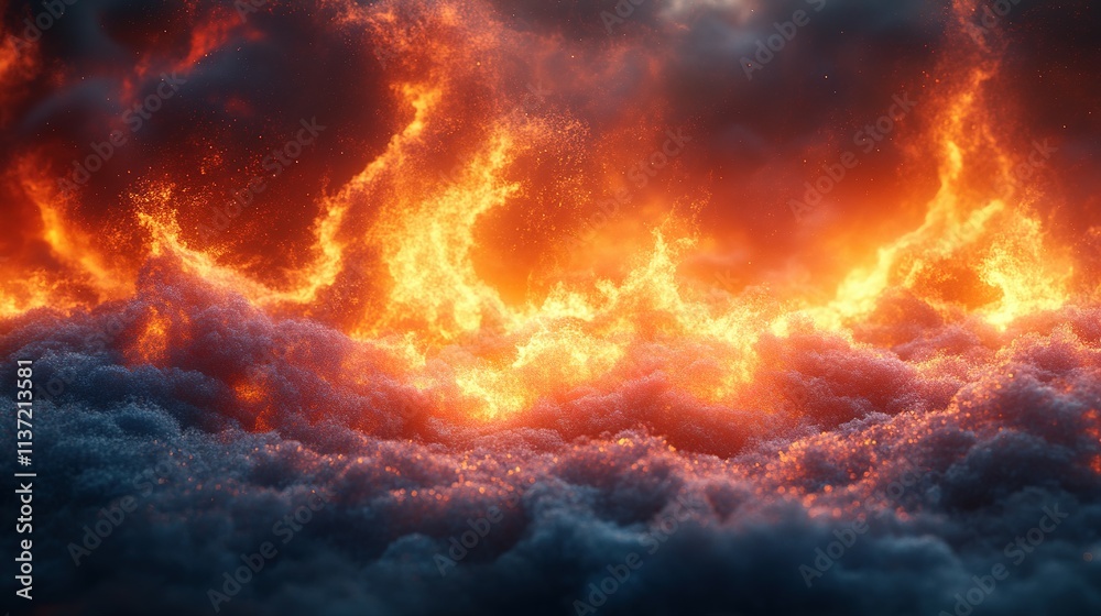 Fiery Inferno Burning Across Dark Smoky Clouds Fiery Inferno Burning Across Dark Smoky Clouds