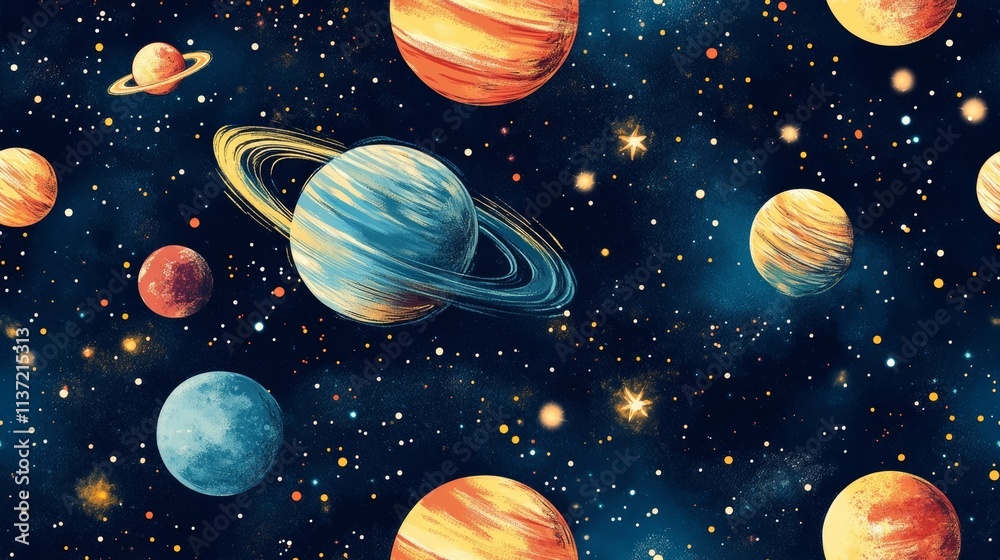 たくさんの惑星と宇宙の背景