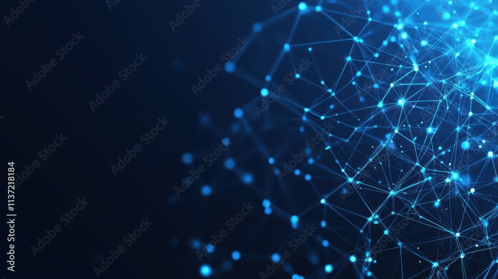 Obraz premium Abstract Network of Blue Lines and Luminous Points on a Dark Blue Background