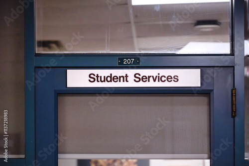 Student services room sign at school, college and university