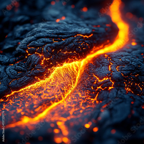 Wallpaper Mural Glowing Lava Flow on Dark Volcanic Surface Torontodigital.ca