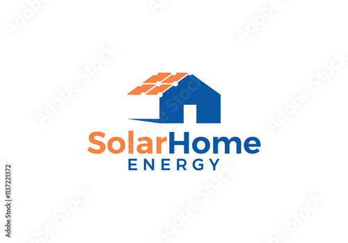 home with solar panel energy logo design vector template