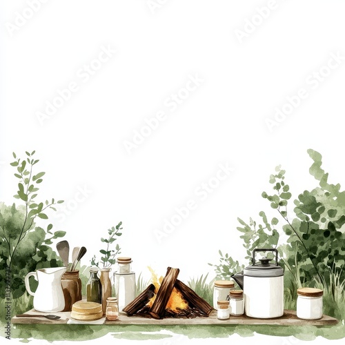 Wallpaper Mural Campfire Cookout, Rustic Kitchenware and Cozy Bonfire Scene Torontodigital.ca