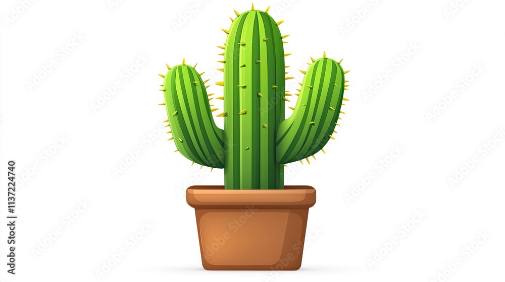 Green Cactus Tree icon logo in brown pot. White background. Cartoon vector illustration. Green Cactus Tree icon logo in brown pot. White background. Cartoon vector illustration.