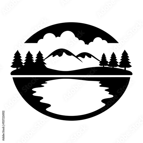 Natural lake scene with water vector icon design