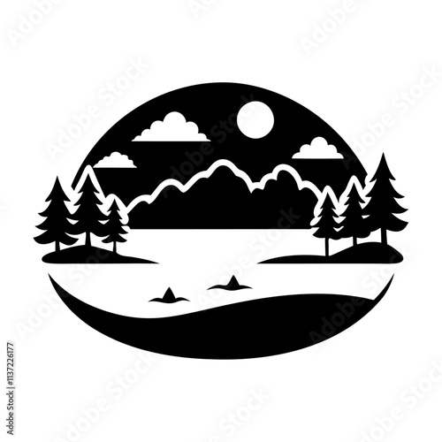 Natural lake scene with water vector icon design