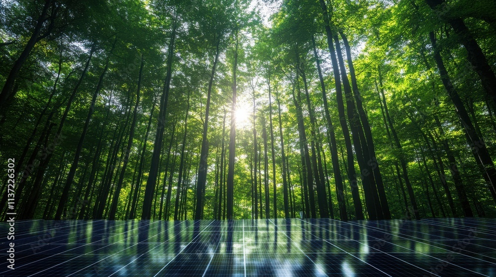 Obraz premium Abundant solar array over sarut forest nature and technology harmony