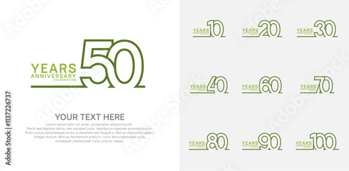 Anniversary logo set vector design, green color for celebration event