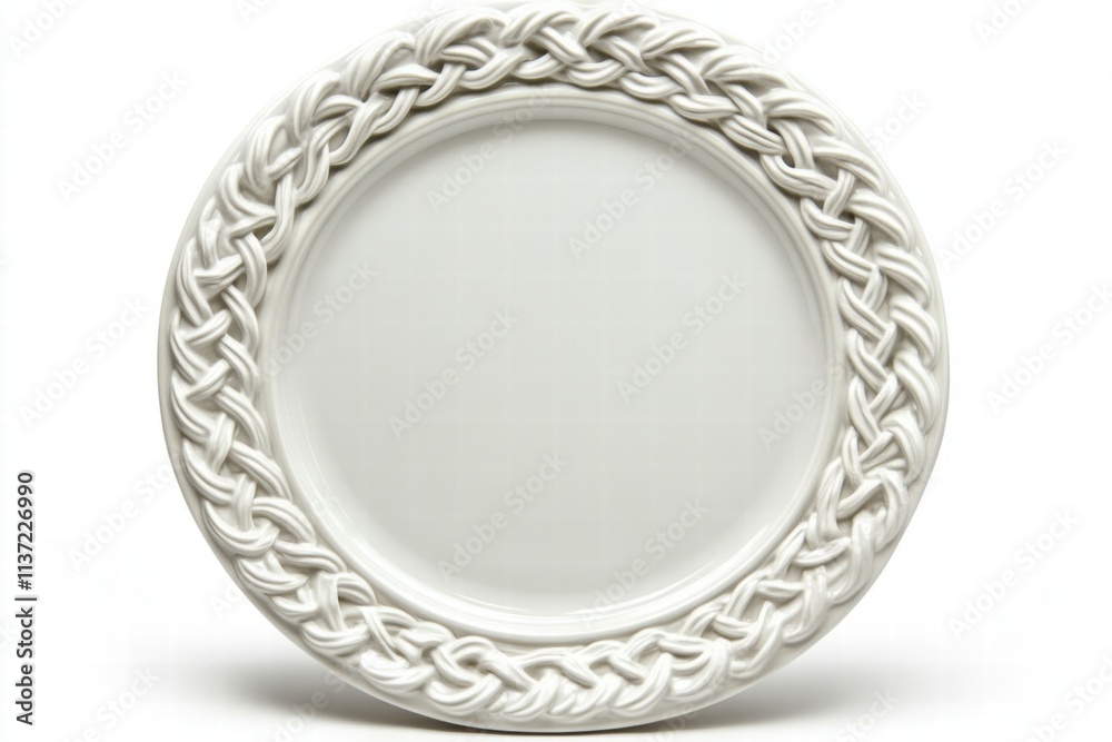 White Ceramic Plate with Intricate Braid Design White Ceramic Plate with Intricate Braid Design