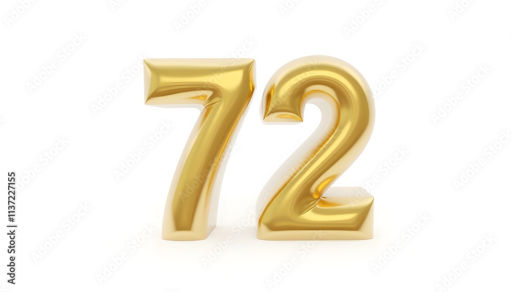Golden Number Seventy-Two: A 3D Render of Shiny Gold Numerals Golden Number Seventy-Two: A 3D Render of Shiny Gold Numerals
