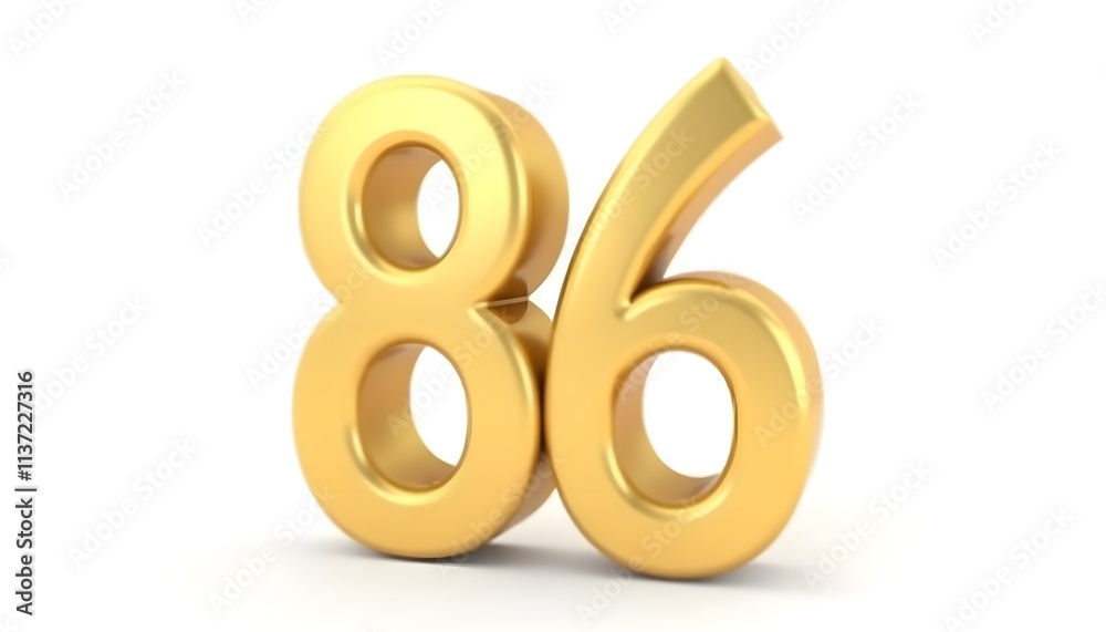 Golden Number Eighty-Six: 3D Render of Elegant Numerals Golden Number Eighty-Six: 3D Render of Elegant Numerals