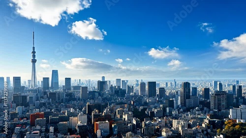 東京の高層ビルと青空の空撮6