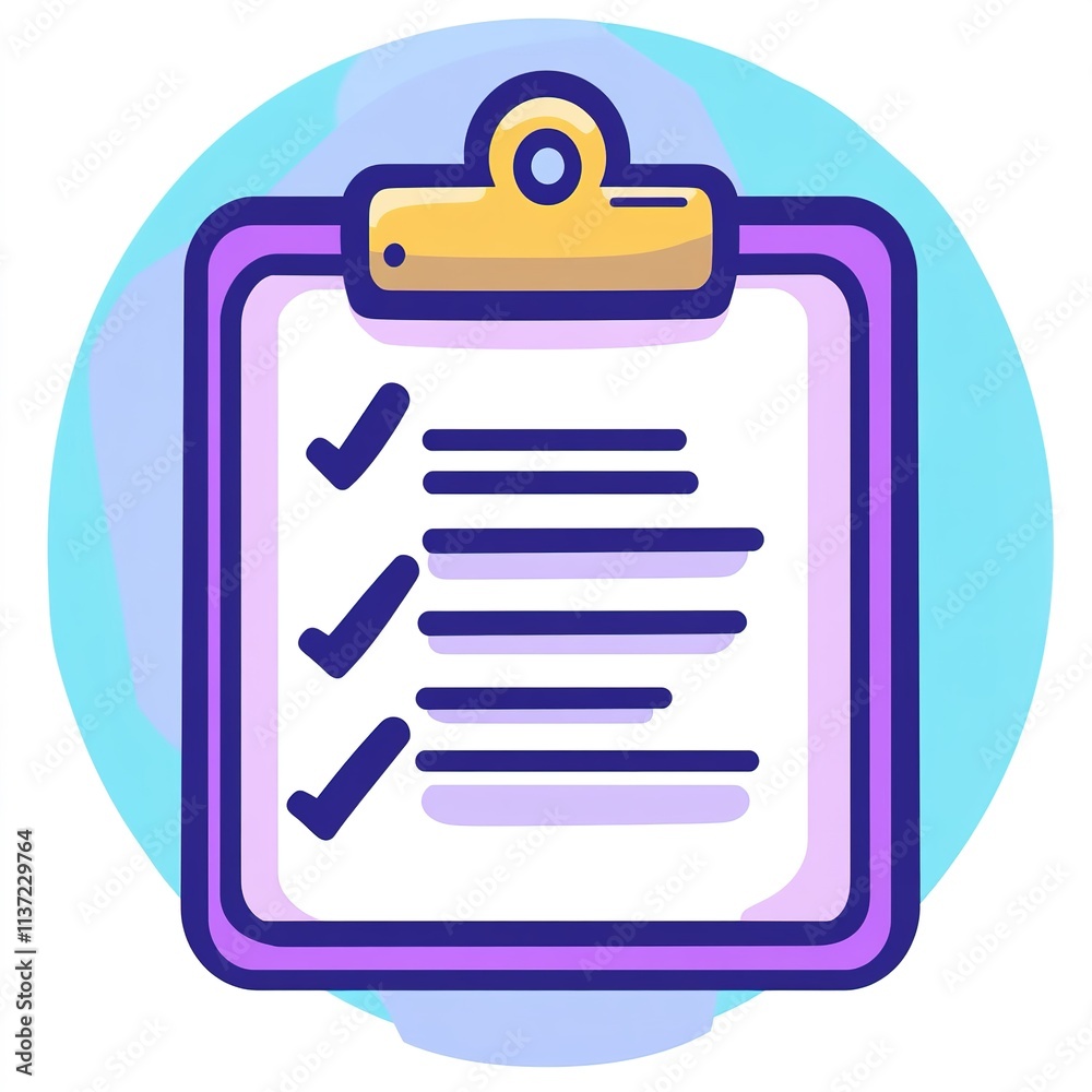 Clipboard with a yellow clip is shown with a blue background Clipboard with a yellow clip is shown with a blue background