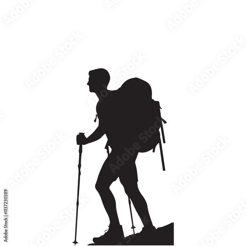 Hiking man Silhouettes. hiker with rucksacks and backpack silhouette.