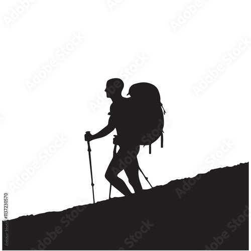 Hiking man Silhouettes. hiker with rucksacks and backpack silhouette.