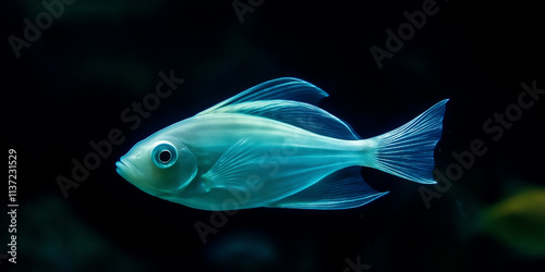 Glassfish swimming in dark water with bright fins photo