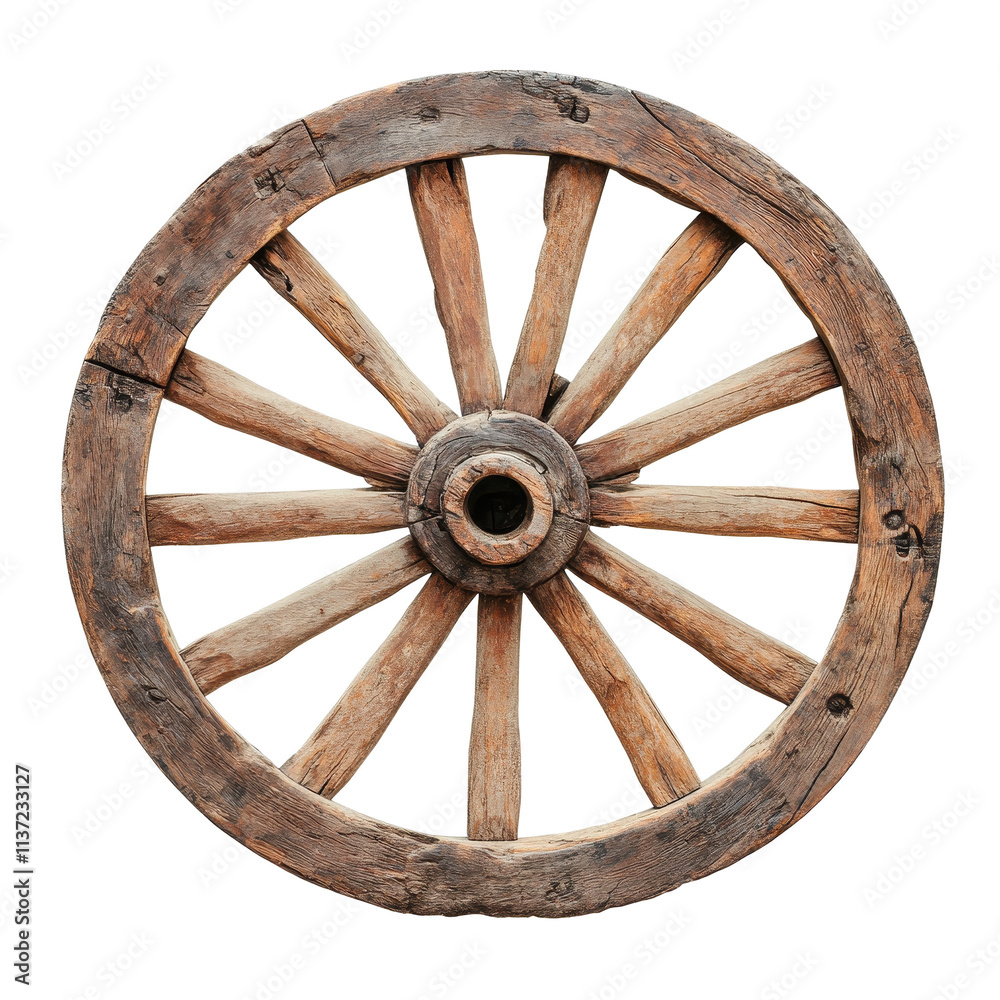 A wooden wheel with a hole in the center. transparent background A wooden wheel with a hole in the center. transparent background