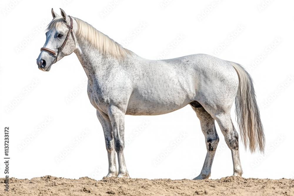 Grey Dapple Horse Standing on Sand Grey Dapple Horse Standing on Sand