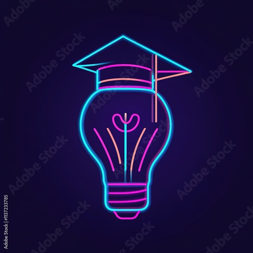 Neon light bulb with a graduation cap on top