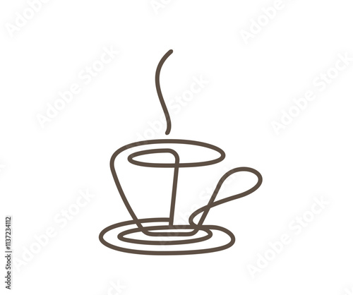 Coffee Cup Drawing Vector Logo,or Continuous Single line cup coffee