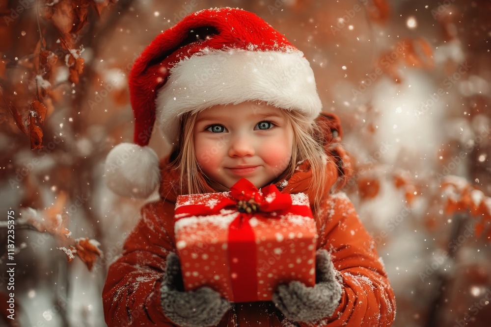 Yuletide ad campaign conceptual art artwork for brochure and online marketing use. Child girl upset in a red red hat, with surprise box. Merry poster design. Holiday festive posters. Yuletide ad campaign conceptual art artwork for brochure and online marketing use. Child girl upset in a red red hat, with surprise box. Merry poster design. Holiday festive posters.