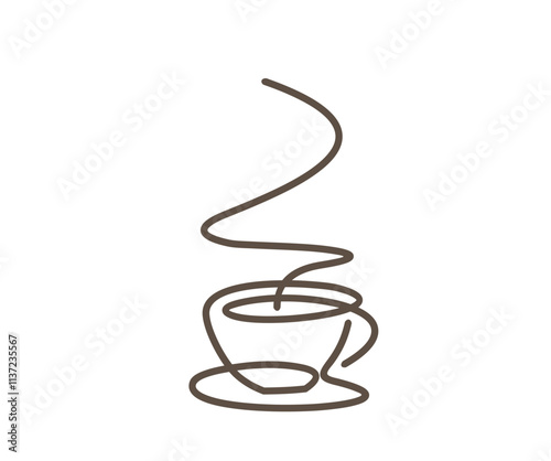 Coffee Cup Drawing Vector Logo,or Continuous Single line cup coffee