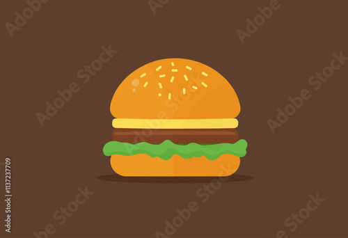 Flat Design Minimal Hamburger Icon - Featuring Solid Colors and Clean Lines, Ideal for Modern Graphic Design Projects Focused on Food and Culinary Themes photo