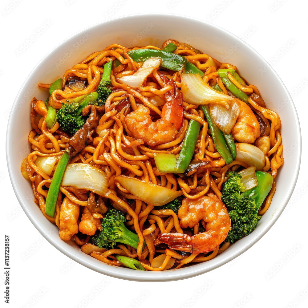 Delicious stir-fried noodles with shrimp.. transparent background Delicious stir-fried noodles with shrimp.. transparent background