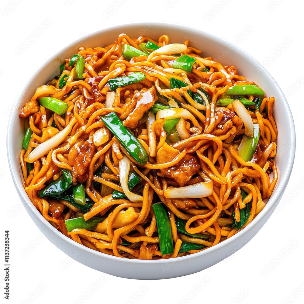Delicious bowl of stir-fried noodles.. transparent background Delicious bowl of stir-fried noodles.. transparent background