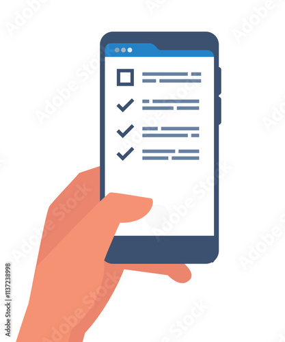 Choosing answer, questionnaire form, exam preparation, online test, checklist on smartphone stock illustration