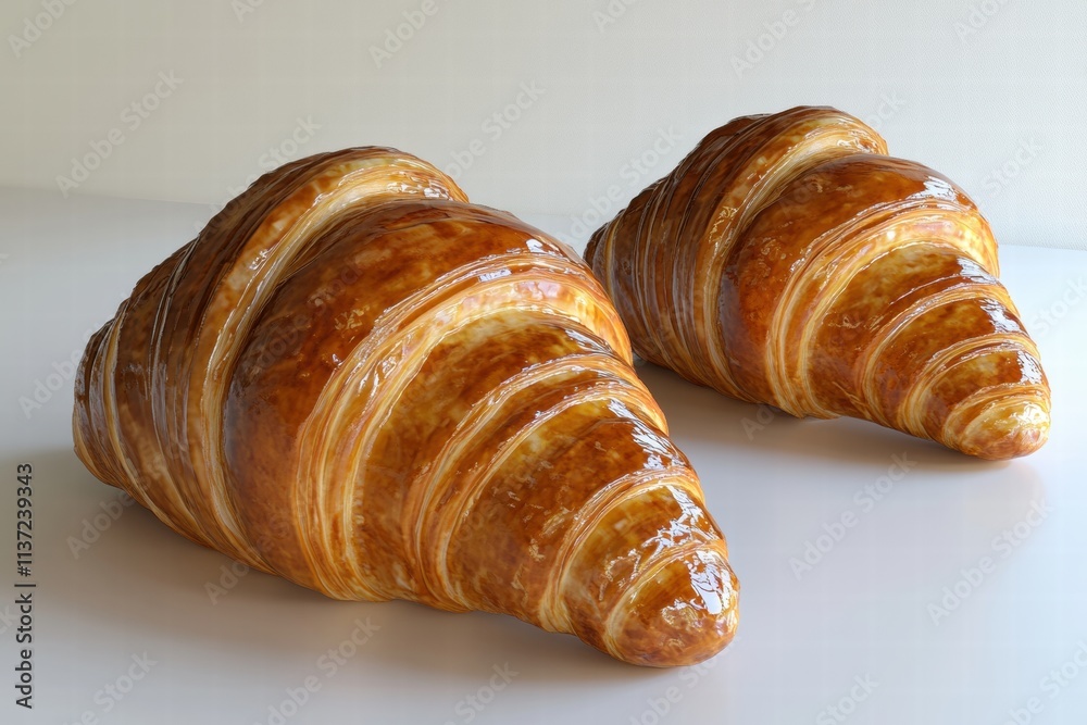 Two Golden Brown Croissants on White Background Two Golden Brown Croissants on White Background