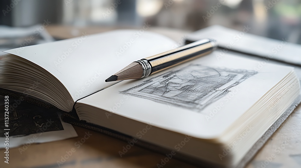 Sketchbook Pencil Drawing Open Pages Artistic Work Sketchbook Pencil Drawing Open Pages Artistic Work