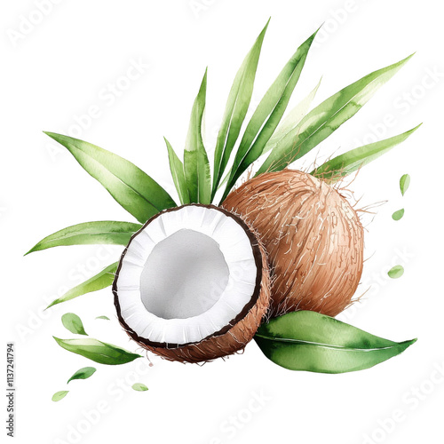 Simple watercolor coconut fruit isolated on a white background. png