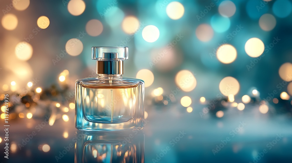 Elegant Perfume Bottle Festive Lights Background Elegant Perfume Bottle Festive Lights Background